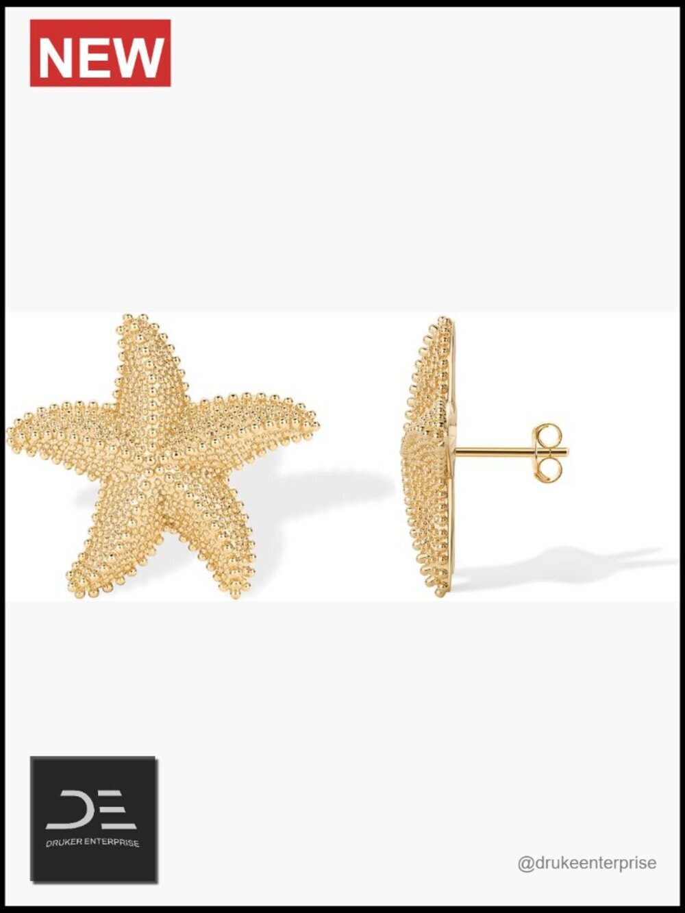 14K Gold Plated Starfish Stud Earrings for Women - Dangling Ocean Inspired